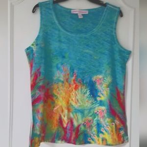 Sz L Art to Wear Vibrant Coral Reef Tank Top